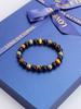 Triple Protection Natural Stone Beads Bracelet Tiger's Eye for Courage Obsidian for Grounding & Pyrite for Wealth Health Jewelry