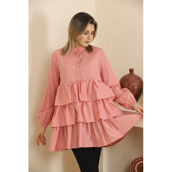 Women's Layered Sleeves Elastic Buttoned Tunic