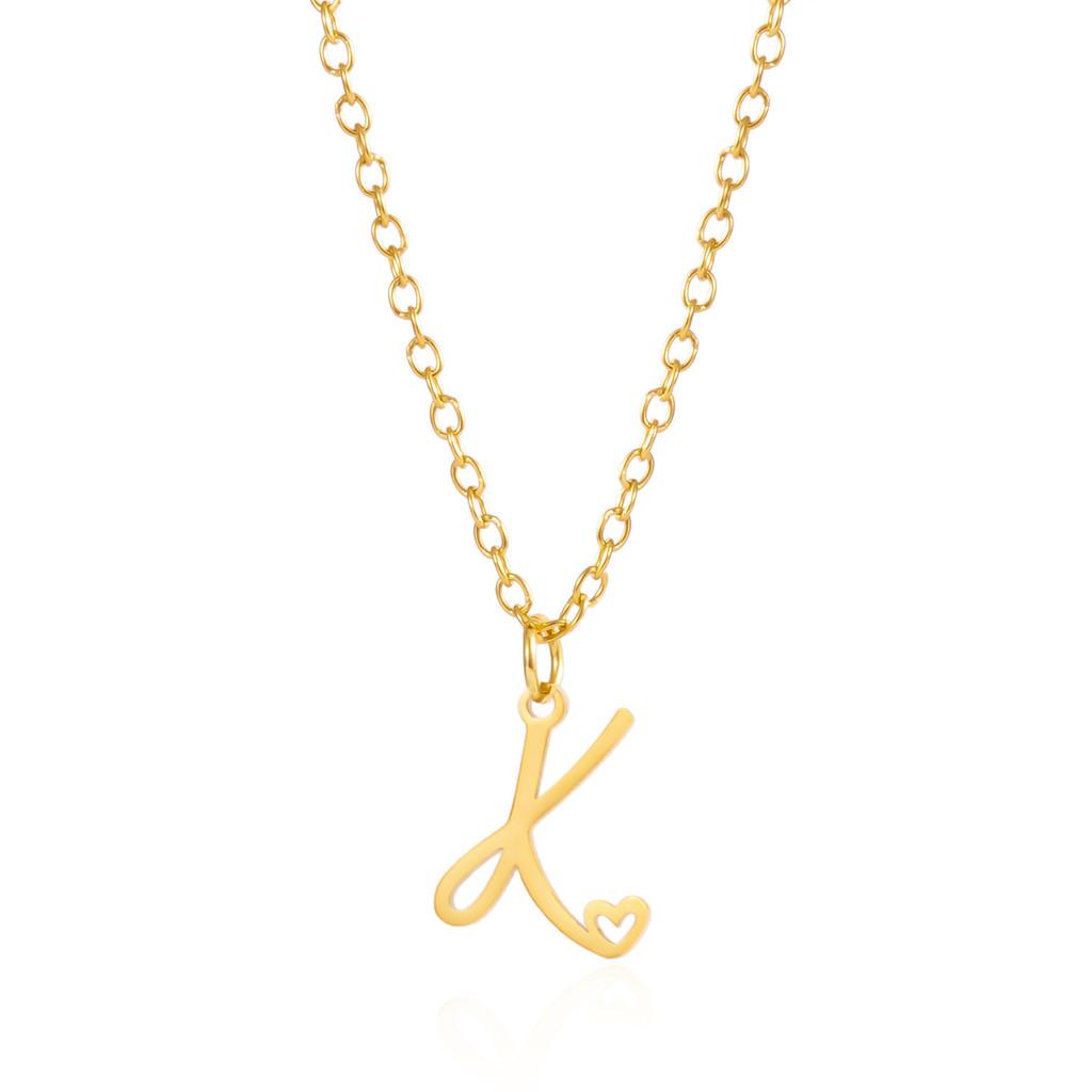 Gold Heart Alphabet Jewelry Necklace With O Chain For Female Fashion Accessory