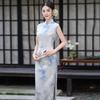 Blue national style new Chinese style Suzhou sleeveless long cheongsam improved young 1011 new women's high-end catwalk
