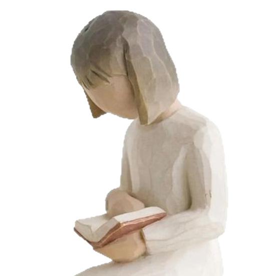 Yousheng Angel Reading Book Statue, Resin Desk Decor for Book Lovers, Young Girl Figurine for Bookshelf, Healing Atmosphere Gift for Readers