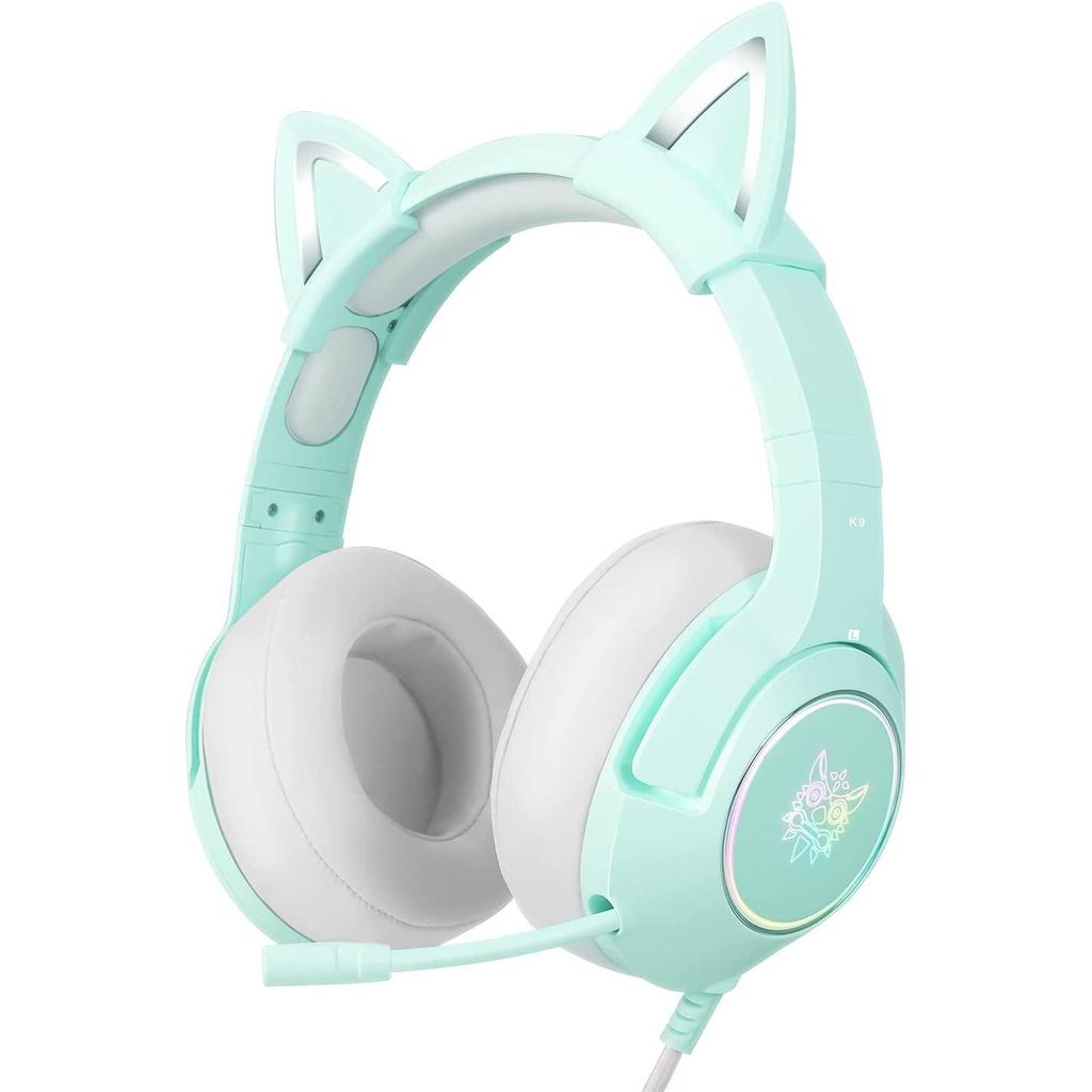 K9 Gaming Headset, Wired Over-Ear Headphones with Detachable Cat Ears, Noise Cancelling Microphone, RGB Backlight, Surround Sound for PC PS5 PS5 Xbox