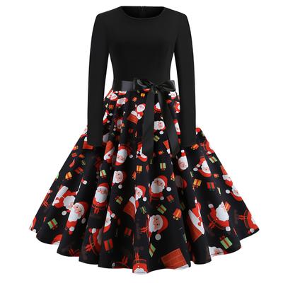 Damen Vintage Langarm Weihnachten 10er Jahre Hausfrau Abendparty Kleid