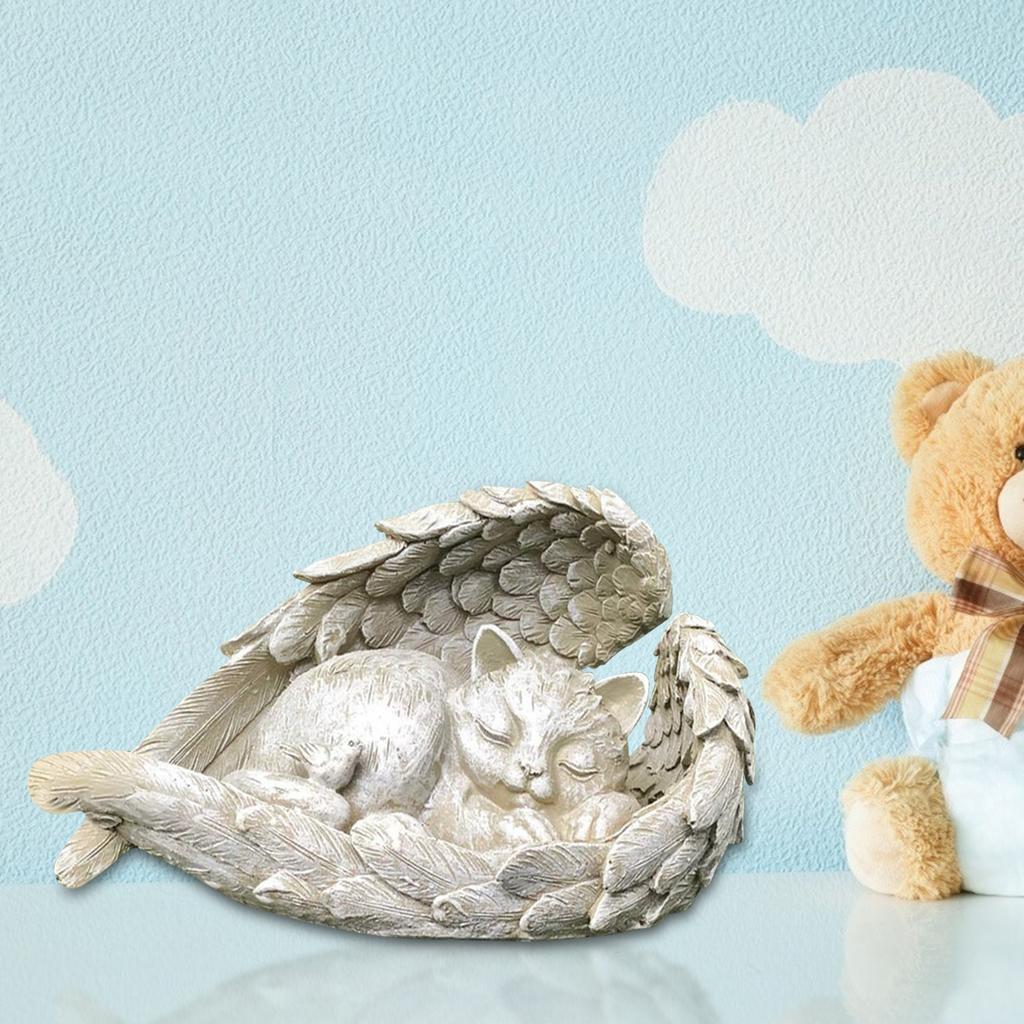 Angel Dog Cat Decoration Statue Resin Pet Memorial Statue Outdoor Garden Home Ornament Sleeping Angel Wing Sculpture