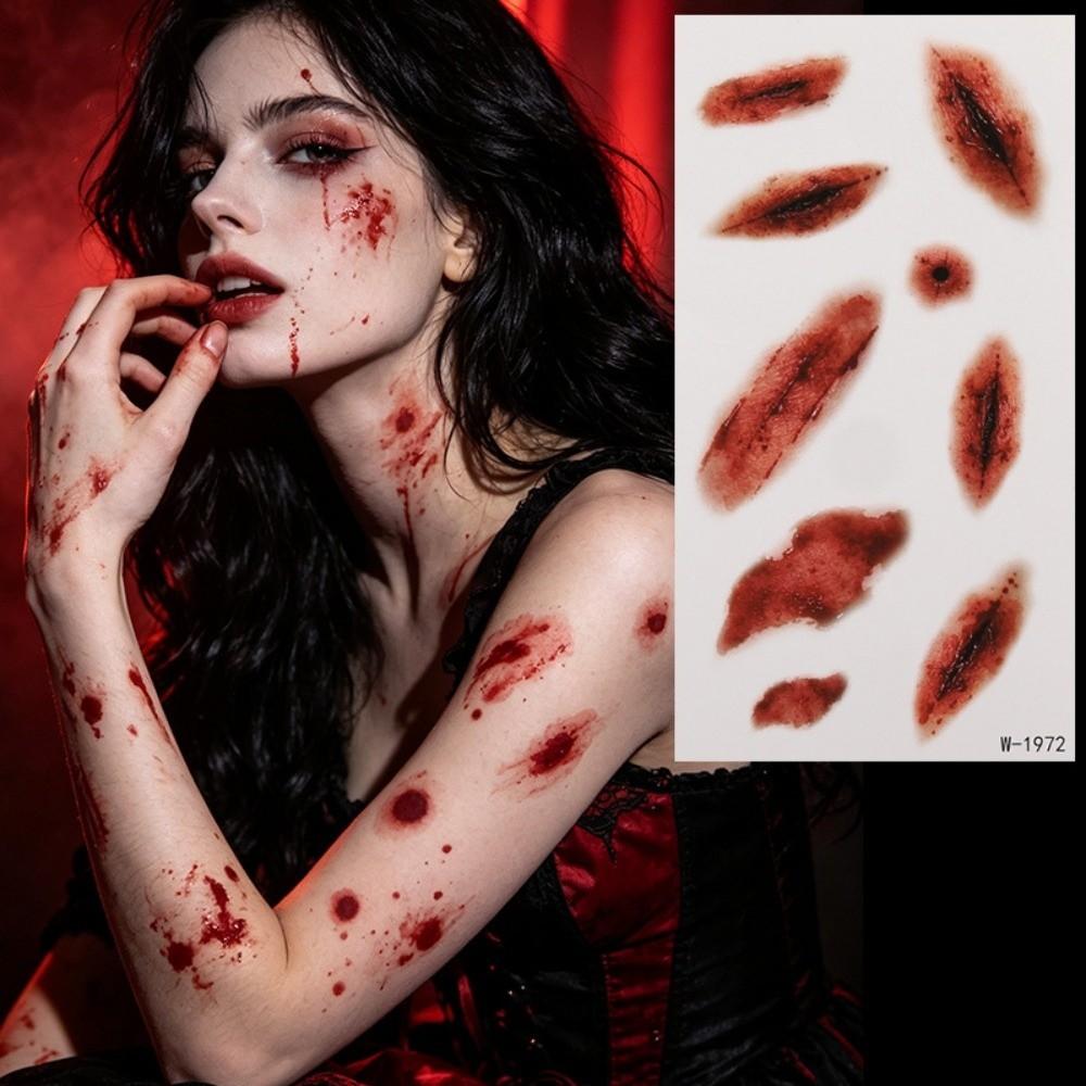 Zombie Cosplay Halloween Tattoo Stickers Bloody Makeup Body Art Scar Decals  Photo Props