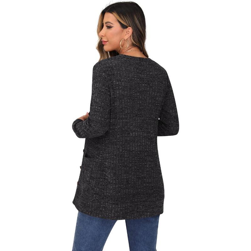 Autumn and Winter Solid Color Loose Long Sleeve Pocket Cardigan Jacket Women's New Style