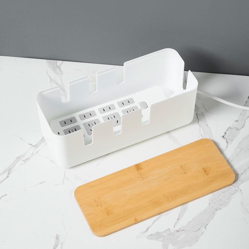 With Wooden Lid Desk Power Cable Box Storage Bin Power Wire Case Power Cord Case  Charger