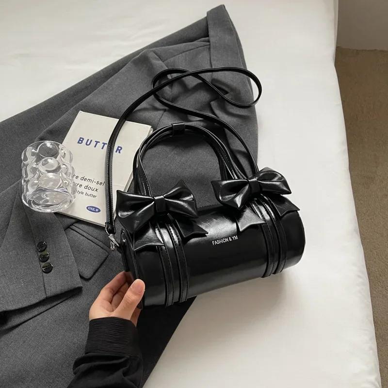 

Модная красная сумка с бантом для женщин, осенняя новая сумка на одно плечо под мышкой, универсальная переносная сумка-цилиндр через плечо