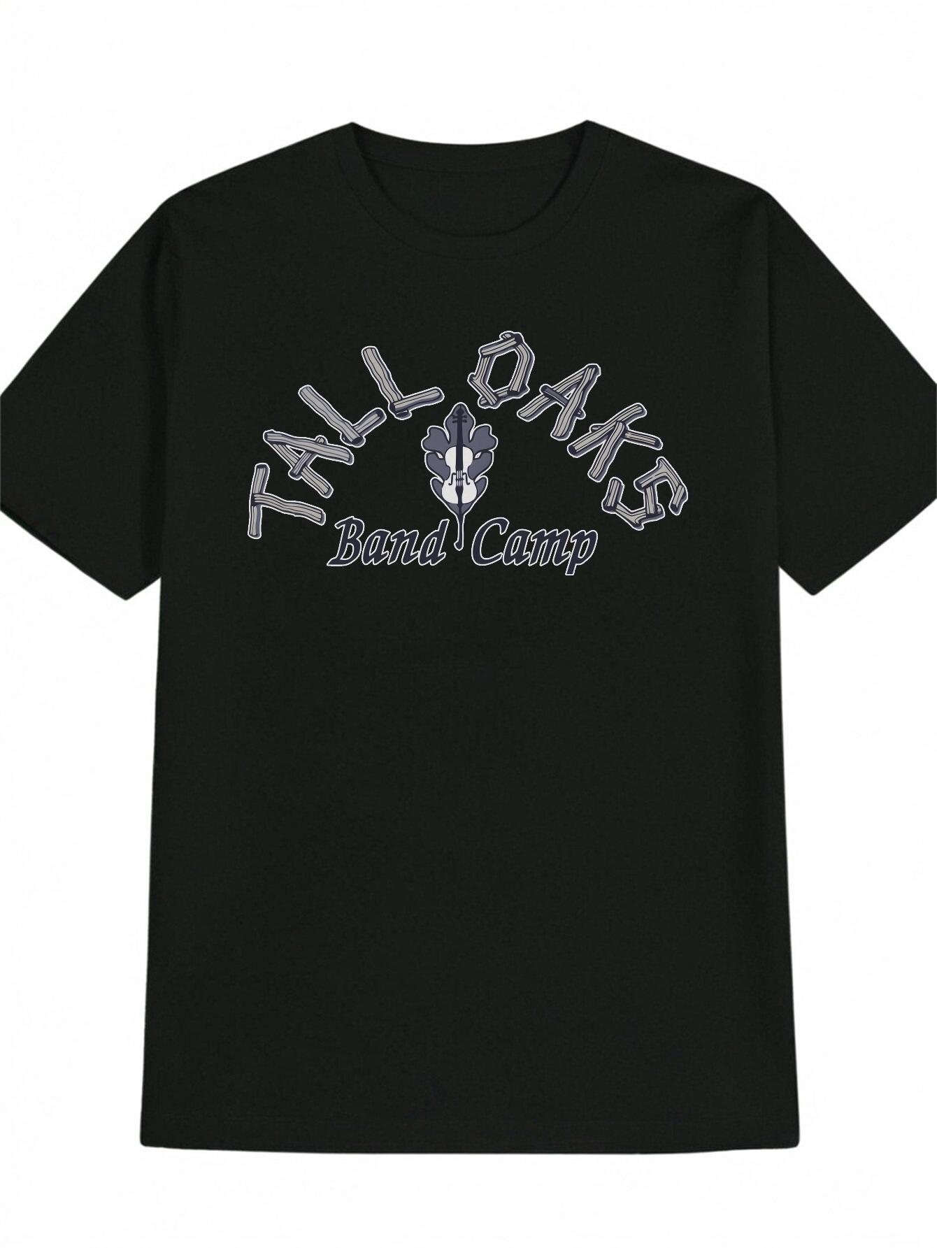 Casual Band Camp Graphic T-shirt - Black with White Band Member Silhouettes & Guitar Design XXL
