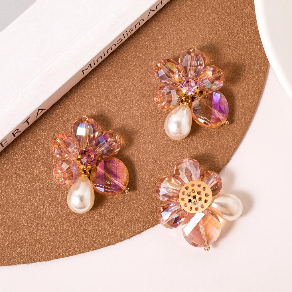 Handmade Crystal Flower Stud Earrings and Hair Clips - Beaded Accessories for Shoes and Clothing