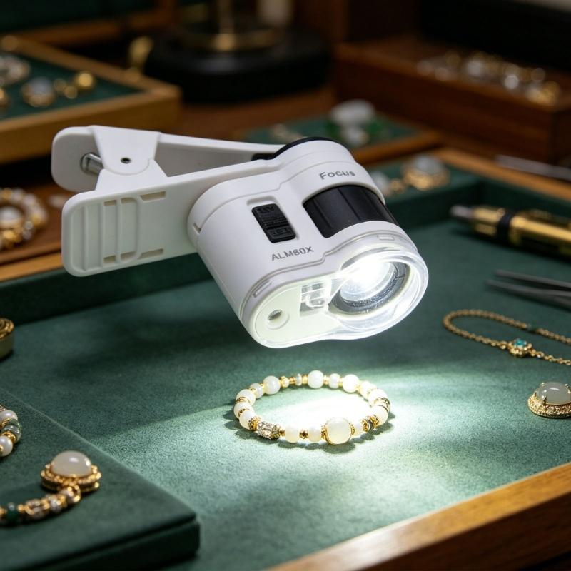 Handheld 60X Magnifying Glass With Double LED Light & Jewelry Microscope Tool Suitable for Detailed Observation