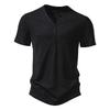 Men's Bamboo Cotton Buttoned V-Neck Short-Sleeve T-Shirt, European Size, Solid Color, Breathable, Simple Design