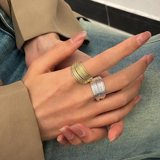 Women Open Ring Earrings Adjustable Multi-layer Solid Color Wide Electroplating Polished Alloy Lady Finger Ring Prom Party Daily Ear Jewelry