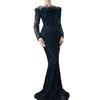 Black One-Word Shoulder Feather Fishtail Dress Light Luxury Elegant Temperament Socialite Banquet Host Evening Dress