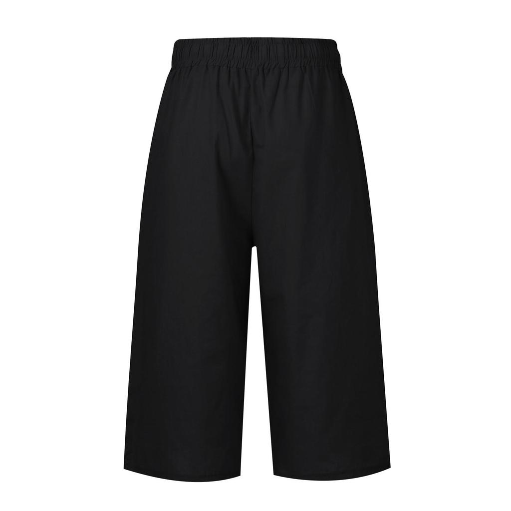 Pantaloni de vară pentru femei cu picioare largi Pantaloni neregulați uni picioare ocazional in snur Capris de damă cu buzunare