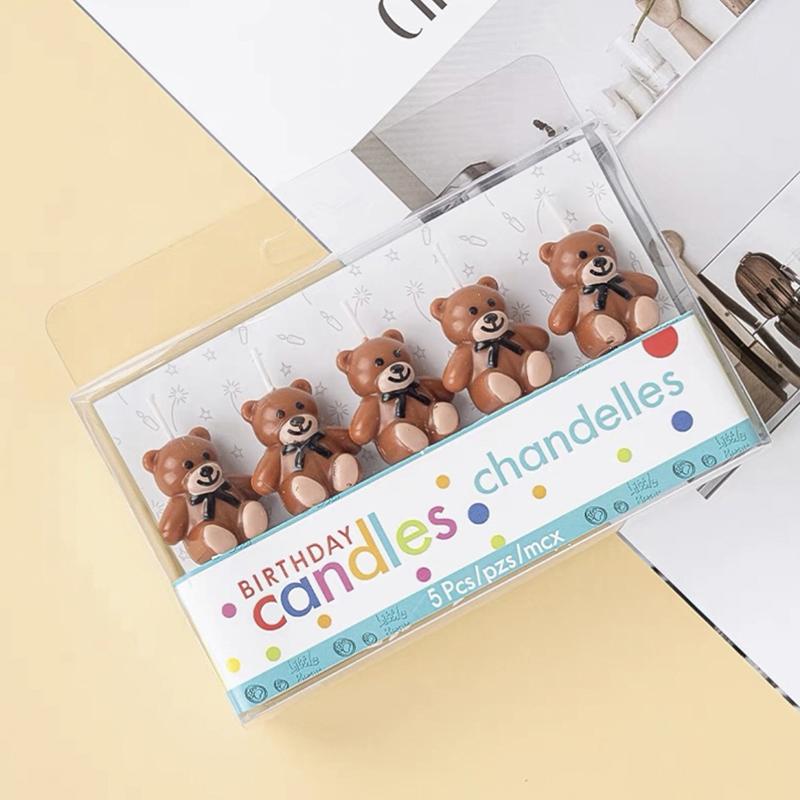5Pcs/Set Pink Brown Cartoon Little Bear Shaped Candle Birthday Holiday Couple Party Cake Decoration