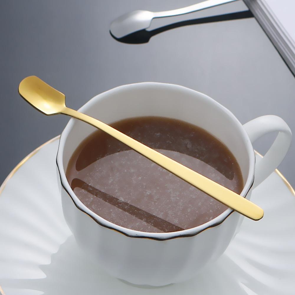 5pcs Silver/gold Square Teaspoon Stainless Steel Dessert Scoops Coffee Stirring Spoons  Mug
