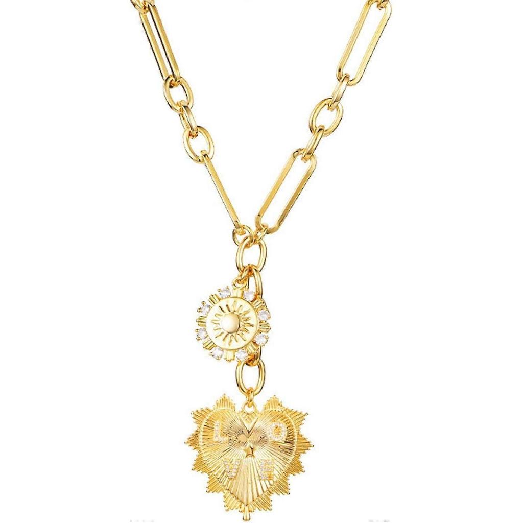 4555cm Chunky Gold Necklace for Women, Heart Pendants Necklace Sun Flower Necklace Fashion Hip Hop Choker Gift