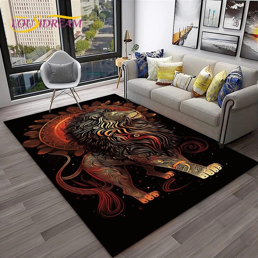 Cartoon Lion Animals Dream 3D Carpet Rug for Home Living Room Bedroom Sofa Doormat Decor,Kid Play Area Rug Non-slip Floor Mat