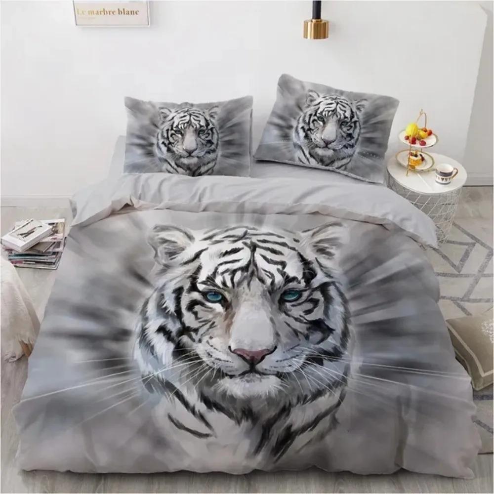3D Animal Tigers Bedding Set 23PCS Soft Microfiber Queen King Twin Size Duvet Cover Set with Pillowcases Teens Boys Bed Linen