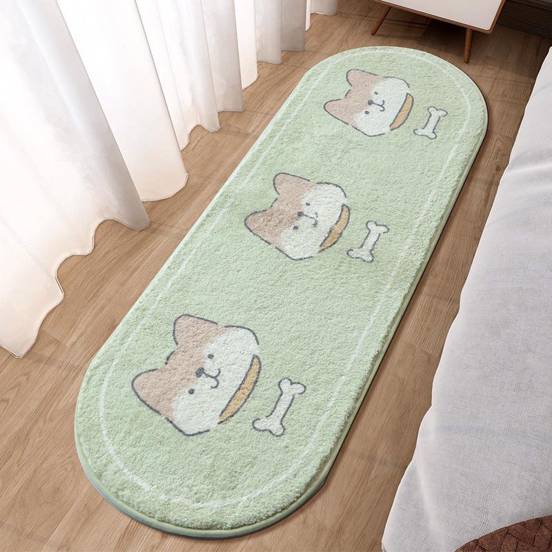 Bedroom Bed Rug Cartoon Ins Wind Bed In Front of Small Mat Living Room Room Long Oval Thick Bed Blanket