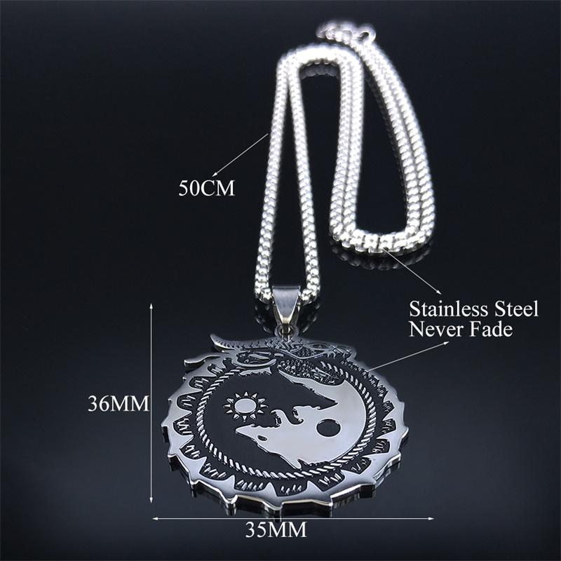 Yin Yang Gossip Wolf Sun Moon Stainless Steel Dragon Pendant Necklace Silver Color Statement Necklace Jewelry Collar N3694S02
