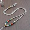 Adjustable Five-Way God of Wealth Pendant Necklace: Hand-Woven Jade Agate & Emerald Jewelry Accessory for Men and Women