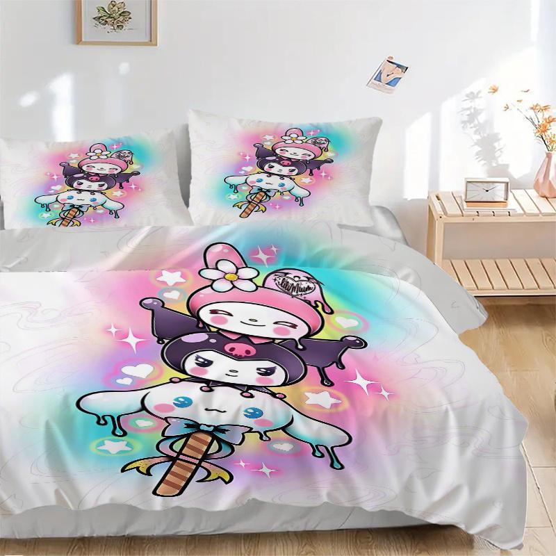 

3 шт. Комплект постельного белья серии персонажей Sanrio, Включает 1 пододеяльник и 2 наволочки, Без наполнителя, Мягкий и удобный для домашней спальни S084 135x200cm