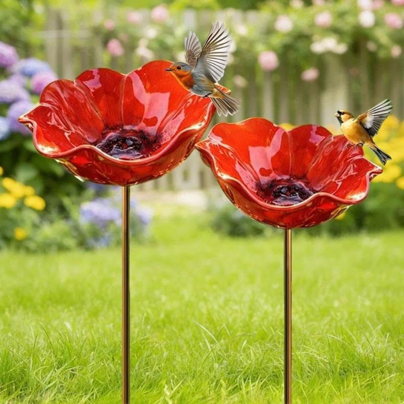 Handgefertigte Metall-Blumen-Gartenspieße, Bestäuber-Trinkstation, Bienen-Trinkstation für den Garten, Metall-Vogelbad für Hof, Rasen, Blumenbeet, Terrasse