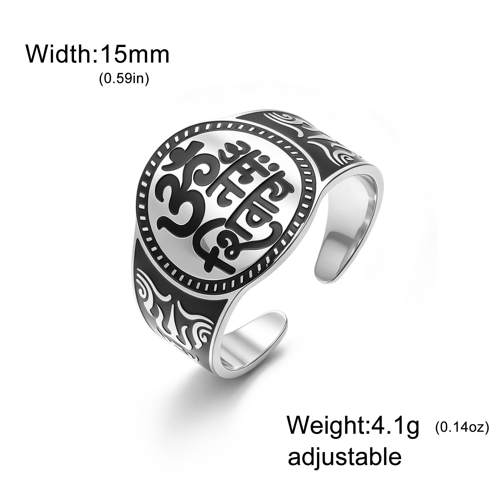 Likgreat Vintage Om Namah Shivaya Mantra Offener Ring 15mm Breite Verstellbar Hindu Heiliger Edelstahl Fingerring Amulett Geschenk resizable gray