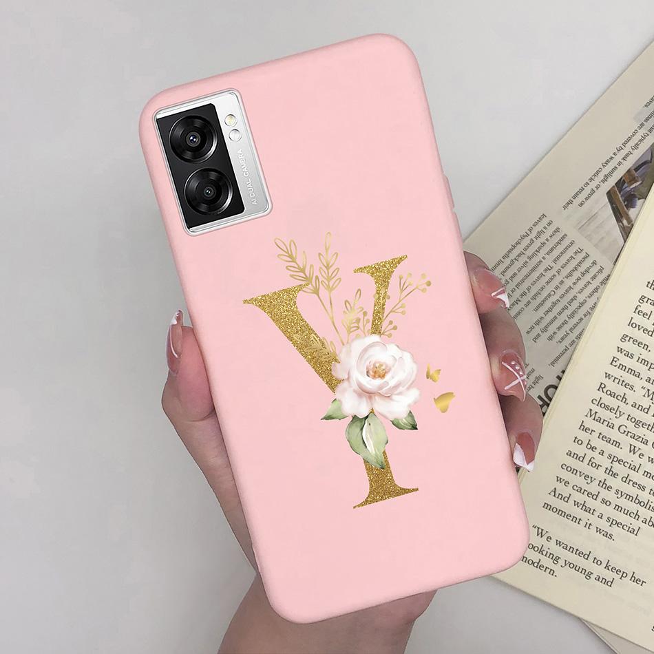 For OPPO A57 4G CPH2387 Cover Flower Letters Soft Silicone Case For OPPO A77 5G Shockproof Shell For Realme V23 5G Fundas Bumper
