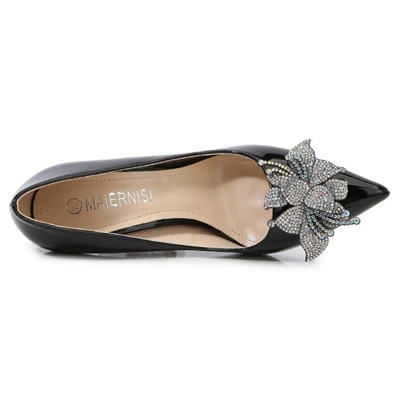 Women's Thick High Heels Crystal Diamond Flower Sexy Fashion Wedding Shoes Bridesmaid 10cm Heel WZ