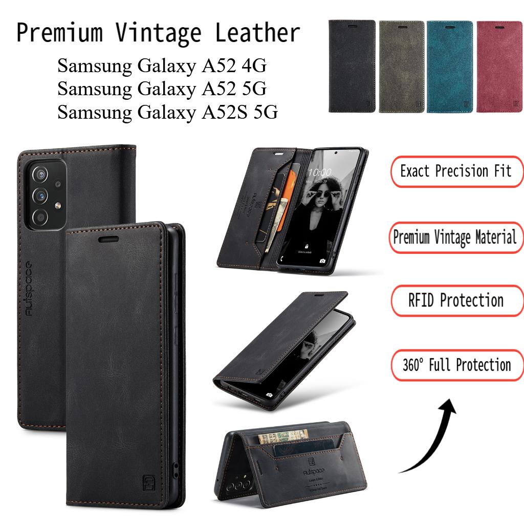 Premium Vintage Leather Wallet Case for Samsung Galaxy A52 4G/5G/A52S 5G - Flip Cover with Card Holder, Shockproof Retro Style (4 Colors)