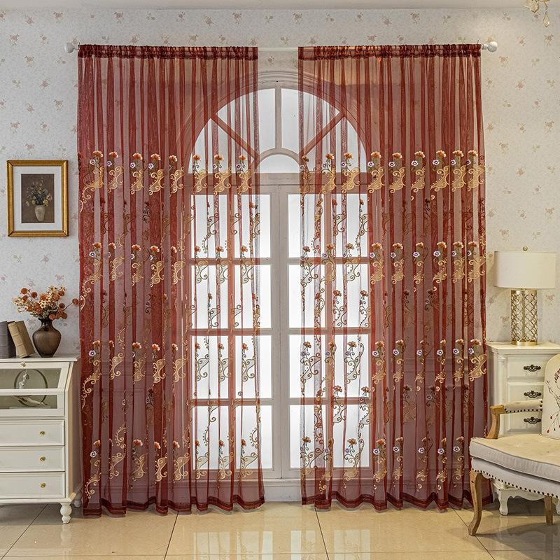 Flowers Red European Jacquard Printed Decorative Doorway Curtains - Elegant Floral Design Perfect for Bedroom, Office, Living Room, Kitchen