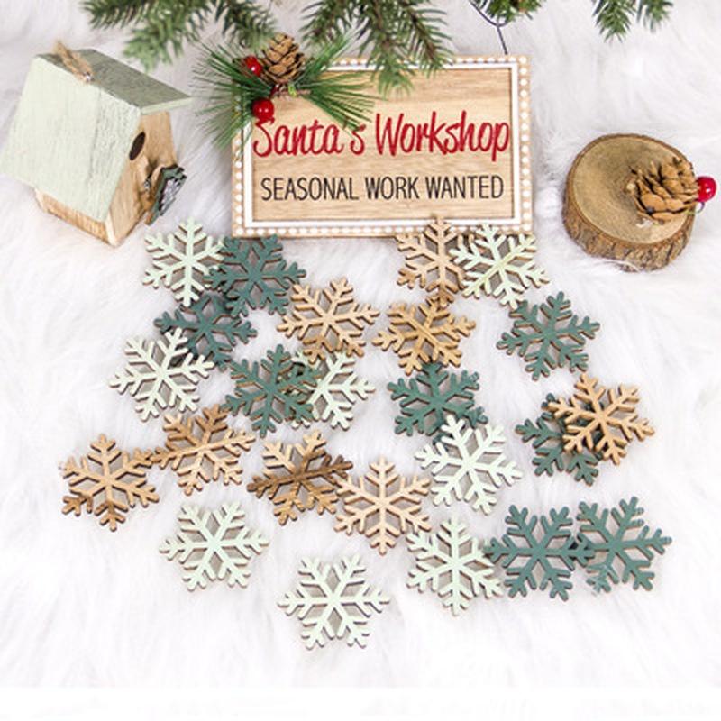 24pcs/set Wooden Christmas Tree Ornaments Snowflakes Stars Elk DIY Christmas Hanging Pendant
