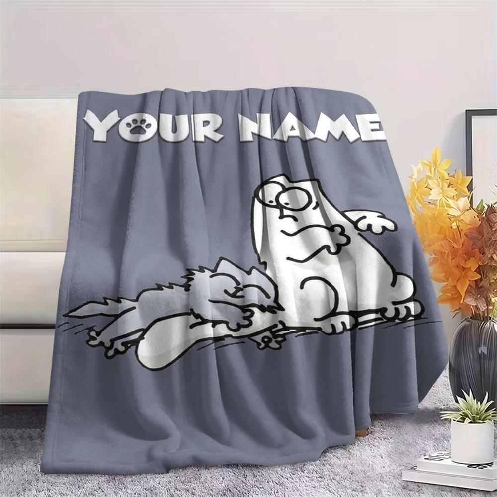 1pz Coperta in Flanella Personalizzata con Nome e Motivo del Gatto Simon Adatta a Tutte le Stagioni per Arredamento Casa Calore e Comfort Regali Regalo Festivo_xia