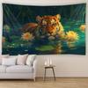 Lotus Tiger Wall Tapestry Large Luminous Flower Design Luxurious Background Bedroom Decor Aesthetic Hanging Cloth