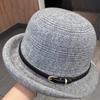 Autumn and winter new knitted basin hat women's elegant top hat upturned along the big head circumference showing the face small belt decorative bucke