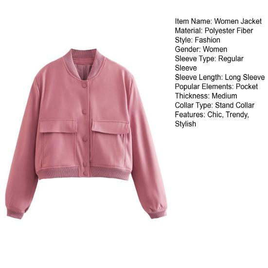 Podzimní bundy pro ženy Oversized Lehká Krátká Bunda Ležérní Knoflíky Stojáček Krátký Kabát s Kapsami