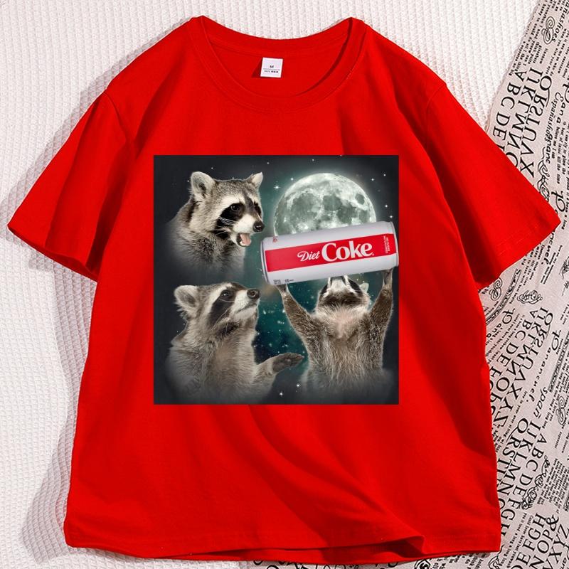 

Funny Raccoon Diet Coke TShirt Cotton Short Sleeve Funny Tee for Animal Lovers Round Neck Oversized Streetwear Casual Trendy S