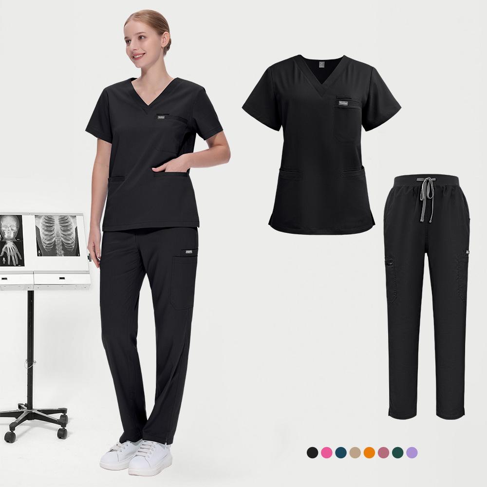 

Dentist Workwear Medical Nurse Accessories Solid Color Scrubs Tops Straight Pants More Pockets Scrub Set Clinical Doctor Uniform M