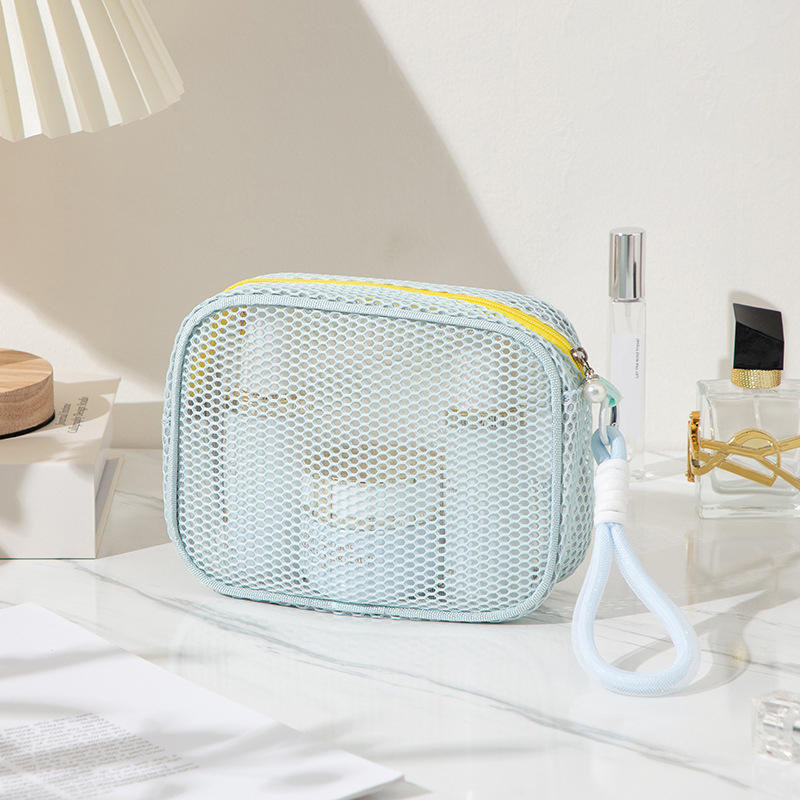 Dopamine Mesh Makeup Bag Women'S Large Capacity Portable Toiletry Bag Cosmetics Storage Bag Multifunctional Tote Bag
