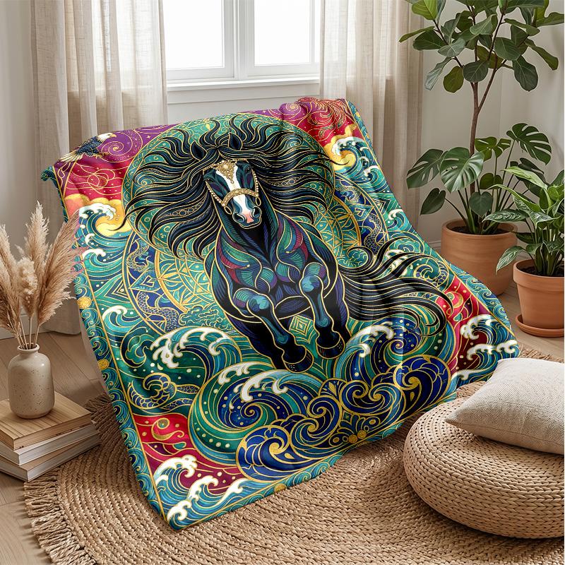 Elegant Horse In Water Theme Blanket Lightweight Warm Flannel Blanket Decorative Throw Blanket for Home Decoration