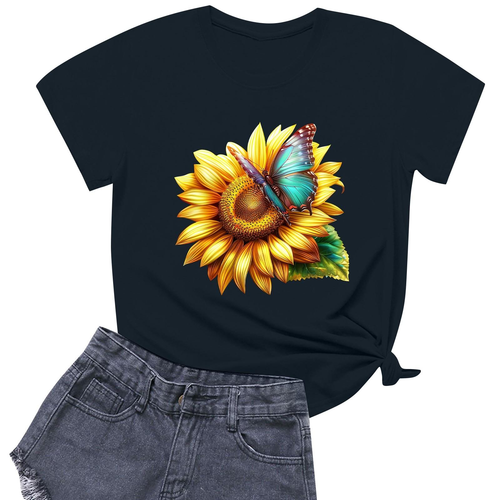 

Женская модная повседневная футболка с круглым вырезом и короткими рукавами XL тёмно-синий