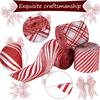 2pcs Red White Striped Christmas Ribbon with Wired Edge DIY Craft Gift Wrapping Wreath Bows Holiday Decorations 5 Yards Each Wired Ribbon for Wreaths