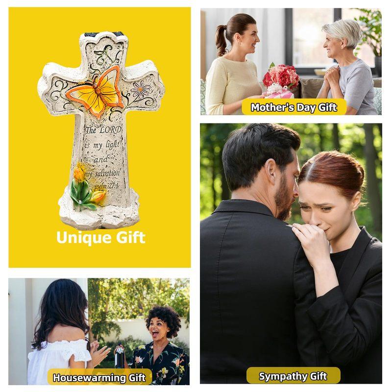 Solar Cross Statue Memorial Angel Wings Dove Butterfly Garden Light Religious Decoration Sympathy Gift For Cemetery Yard Grave