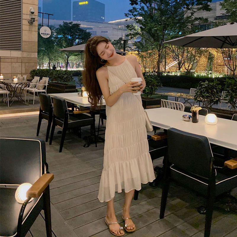 

2026 Elegant Korean-Style Lightweight Seaside Spaghetti Strap Beach Dress S (80-95 jin) абрикосовий