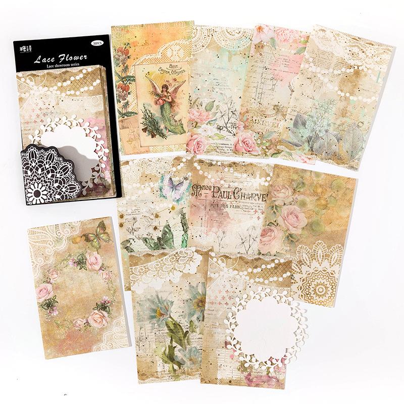 30pcs/1 lot Material Paper Lace Display Room Series Vintage Lace Hand Account DIY Material Decoration