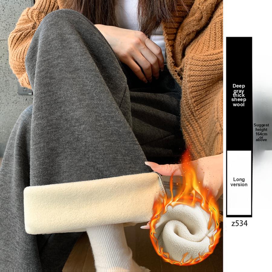 Fleece Ribbed Rice Pants Women's New Autumn Winter Straight Leg Lazy Casual Fleece Thick Leg Pants for Petite Girls