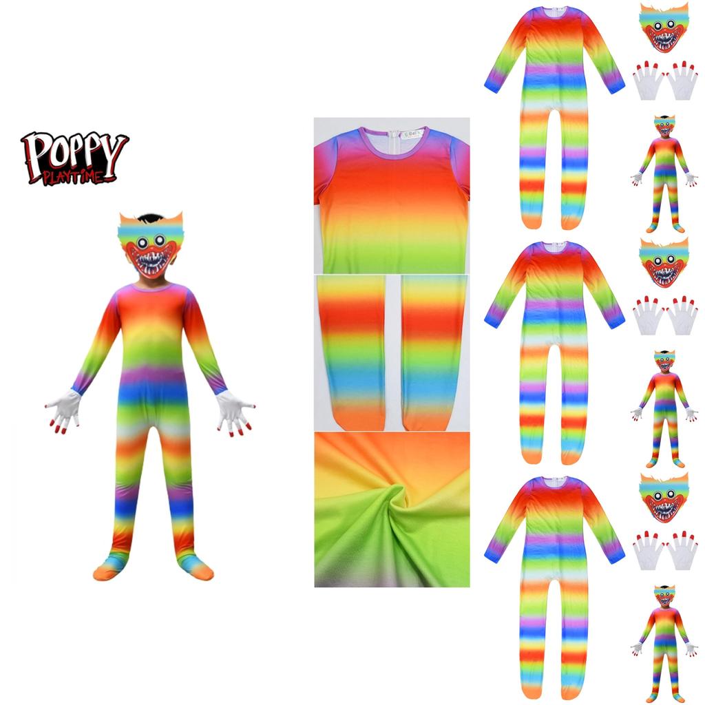 Kids Poppy Playtime Huggy Wuggy Cosplay Costume Jumpsuit Mask Halloween Suit
